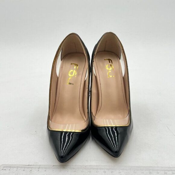 FSJ Black Clear Pointed Toe Chunky High Heel Crystal Pump Wedding Dress Shoes - Picture 4 of 7